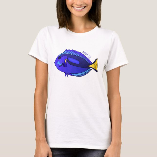 Camiseta Ilustração de desenho animado de peixe marrom azul (Frente)