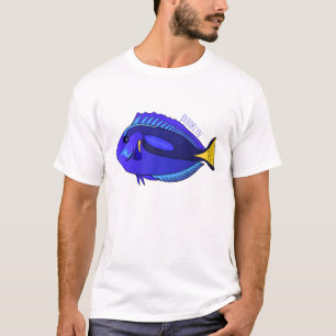 Camiseta Ilustração de desenho animado de peixe marrom azul