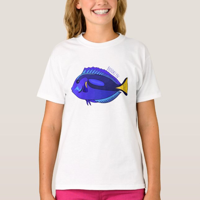 Camiseta Ilustração de desenho animado de peixe marrom azul (Frente)