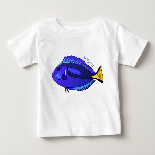 Camiseta Ilustração de desenho animado de peixe marrom azul (Frente)