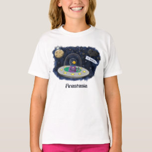 Camiseta Ilustração de desenho animado de peixe ufo espaço 