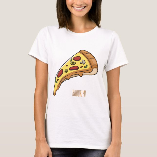 Camiseta Ilustração de desenho animado de pizza (Frente)