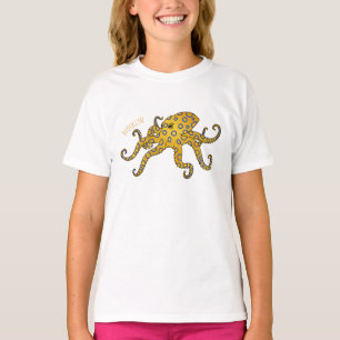 Camiseta Ilustração de desenho animado de polvo de anel azu