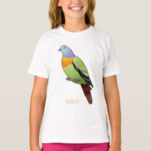 Camiseta Ilustração de desenho animado de pombo-verde-rosa
