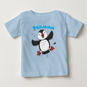 Camiseta Ilustração de desenho animado de puffin voador fel