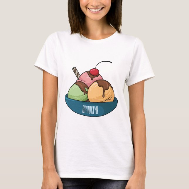 Camiseta ilustração de desenho animado de sorvete (Frente)