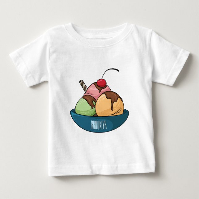 Camiseta ilustração de desenho animado de sorvete (Frente)