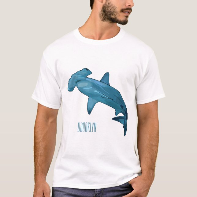 Camiseta Ilustração de desenho animado de tubarão-martelo (Frente)