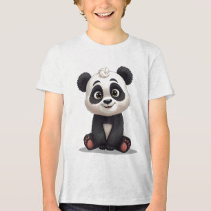 Camiseta Ilustração de Desenho Animado de Urso Panda Sentad