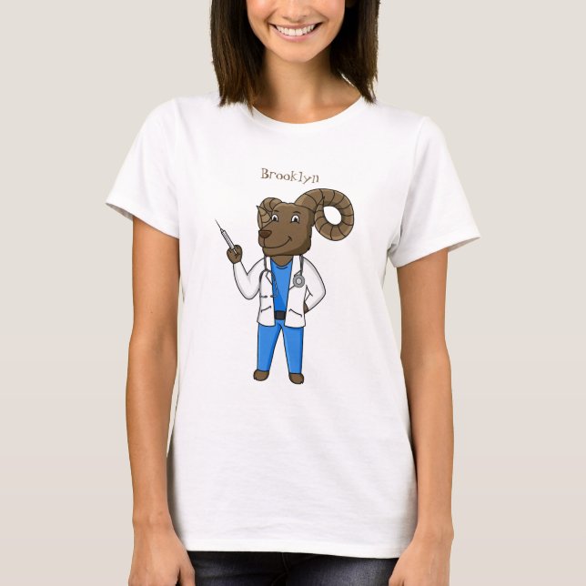 Camiseta Ilustração de desenho animado do médico de ovelha  (Frente)