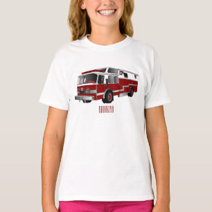 Camiseta Ilustração de desenho animado do motor de incêndio