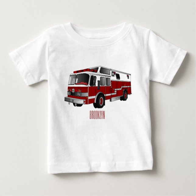 Camiseta Ilustração de desenho animado do motor de incêndio (Frente)