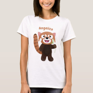 Camiseta Ilustração de desenho animado do panda vermelho-