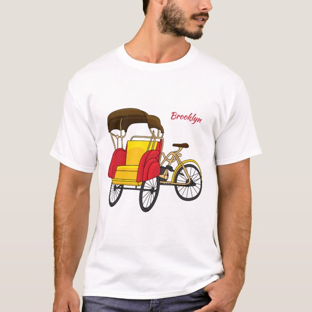 Camiseta Ilustração de desenho animado do rickshaw Pedicab (Frente)