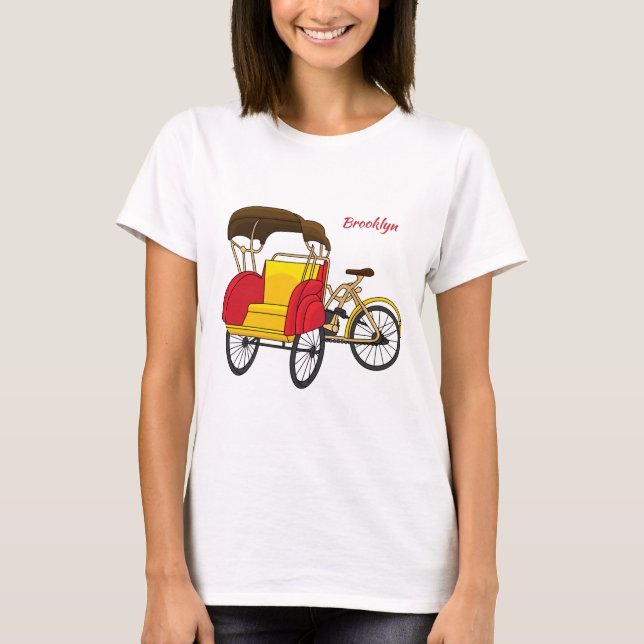 Camiseta Ilustração de desenho animado do rickshaw Pedicab (Frente)
