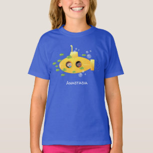 Camiseta Ilustração de desenho animado submarino amarelo