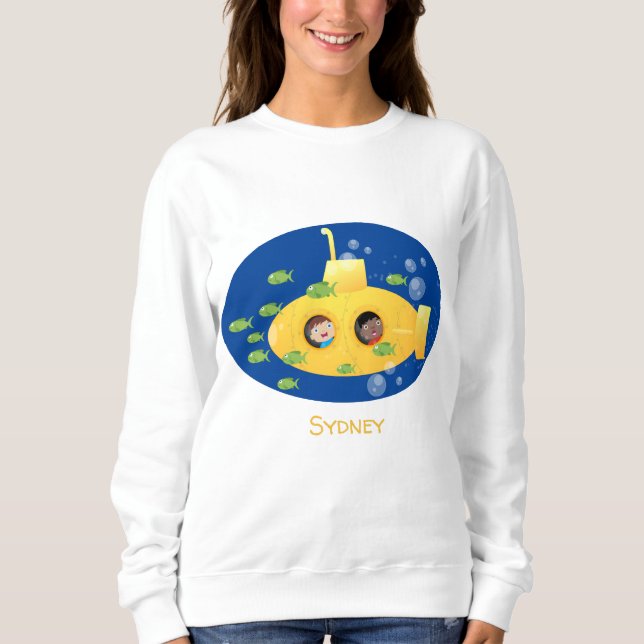 Camiseta Ilustração de desenho animado submarino amarelo (Frente)