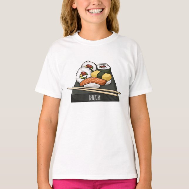 Camiseta Ilustração de desenho animado Sushi (Frente)