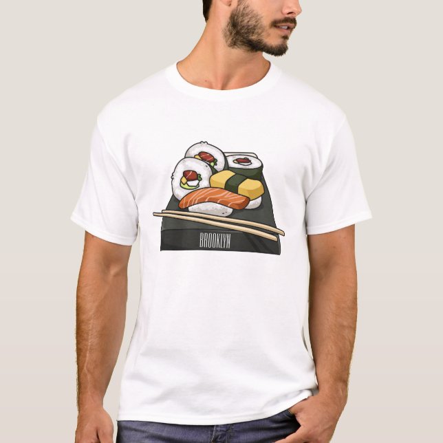 Camiseta Ilustração de desenho animado Sushi (Frente)
