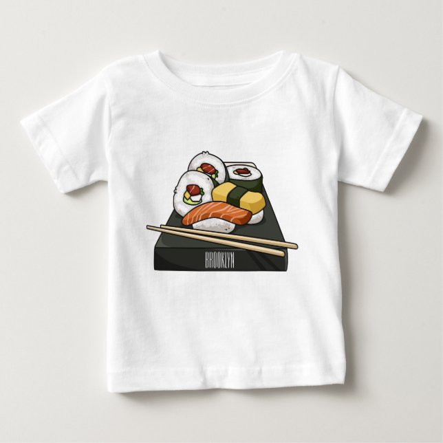 Camiseta Ilustração de desenho animado Sushi (Frente)