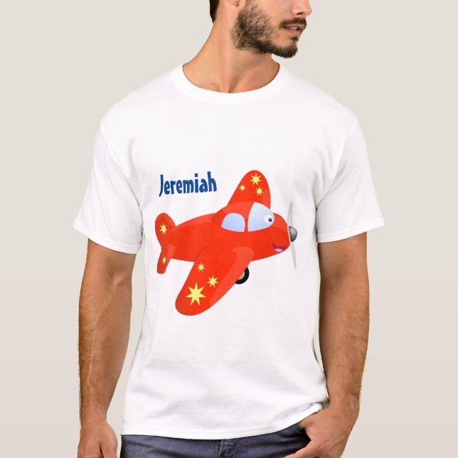 Camiseta Ilustração de desenho animado voador de avião verm (Frente)