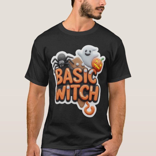 Camiseta Ilustração de design básico de Halloween de bruxa (Frente)