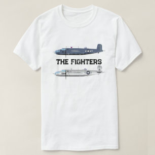 Camiseta Ilustração de Dois Jatos de Combate – Aeronaves Mi