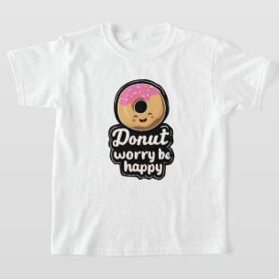 Camiseta Ilustração de Donut Sorridente Fofo – “Donut Worry