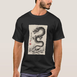Camiseta Ilustração de Dragão Chinês Tinta Tradicional Fant
