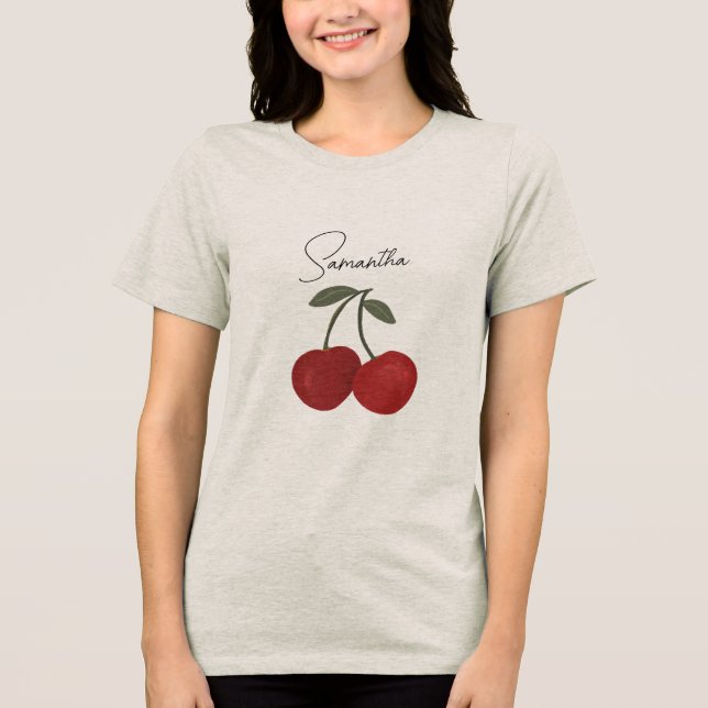 Camiseta Ilustração de Duas Cerejas Vermelhas | Arte de Fru (Frente)