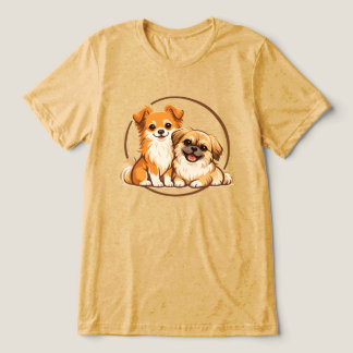 Camiseta Ilustração de Duo de Cachorro Pomchi e Pequinês Fo