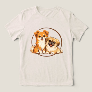 Camiseta Ilustração de Duo de Cães Pomchi e Pequinês Fofos