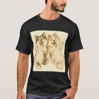 Camiseta Ilustração de Dupla de Cães Felizes e Fofos LeviPi