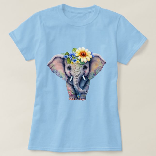 Camiseta Ilustração de Elefante com Fone de Ouvido Floral (Frente do Design)