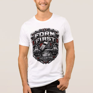 Camiseta Ilustração de Emblema de Academia Metálico Form Fi