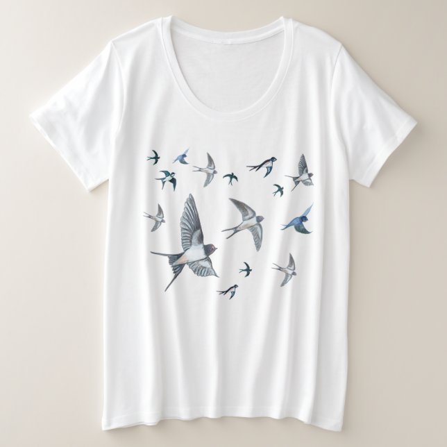 Camiseta Ilustração de Engolir Aves Voadoras (Frente do Design)