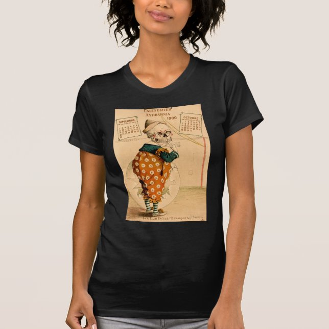 Camiseta Ilustração de esqueleto do vintage do palhaço (Frente)