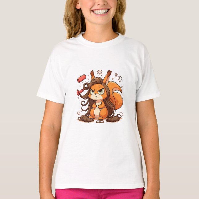 Camiseta Ilustração de Esquilo Engraçado - Cabelo Mau Glamo (Frente)