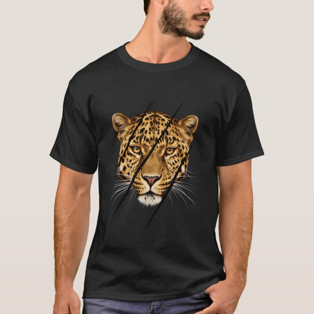 Camiseta Ilustração De Face De Leopardo Com Garra Rasgada D (Frente)