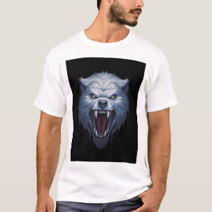 Camiseta Ilustração de Fantasia Sombria da Cabeça de Lobo B
