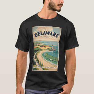 Camiseta Ilustração de Farol de Delaware Arte de Viagem Ret