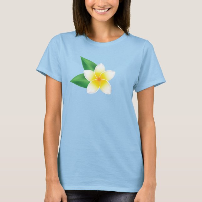 Camiseta Ilustração de Flor Tropical Frangipani Branca (Frente)