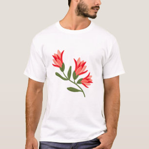 Camiseta Ilustração De Flor Vermelho Vibrante: Uma Garrafa 