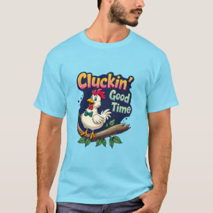 Camiseta Ilustração de Frango Engraçado e um Bom Momento