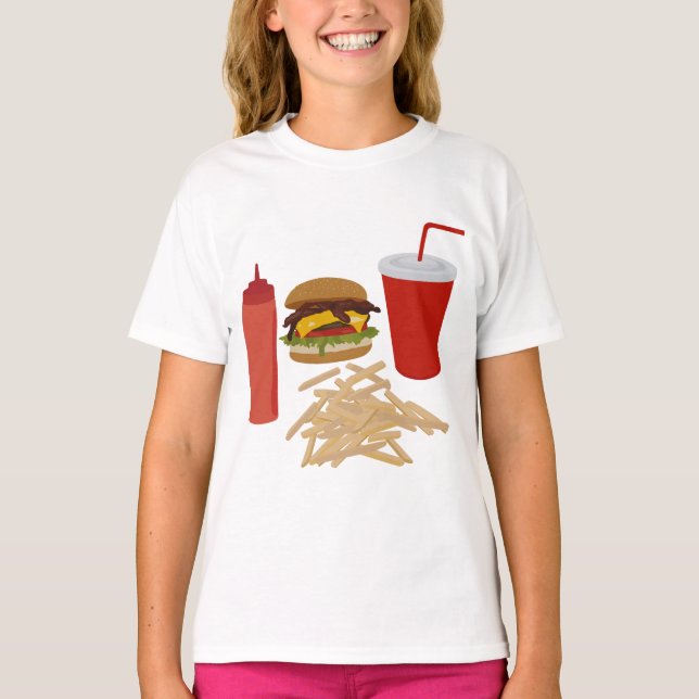 Camiseta Ilustração de Fries Burger de Comida Rápida (Frente)