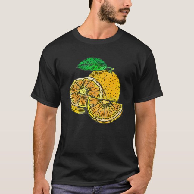 Camiseta Ilustração de Fruta de Laranja Fresco (Frente)