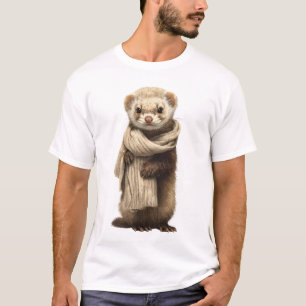 Camiseta Ilustração de Furão Adorável Usando Cachecol de Tr