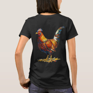 Camiseta Ilustração de Galo Colorida e Vibrante