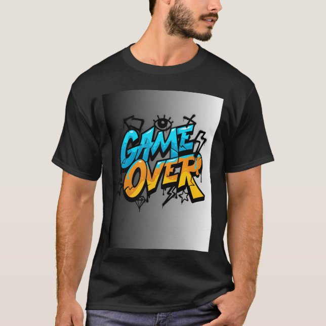 Camiseta Ilustração de Game Over em estilo Grafite presente (Frente)