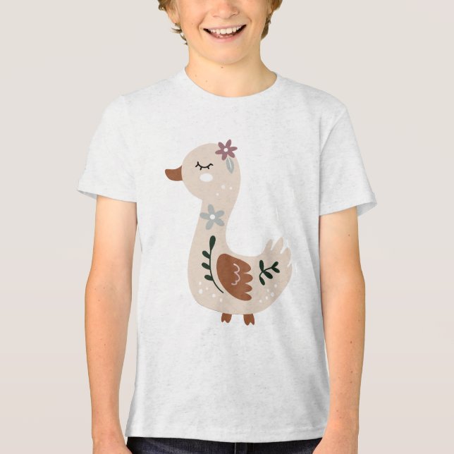 Camiseta Ilustração de Ganso Boho Fofa em Pastel Neutro (Frente)